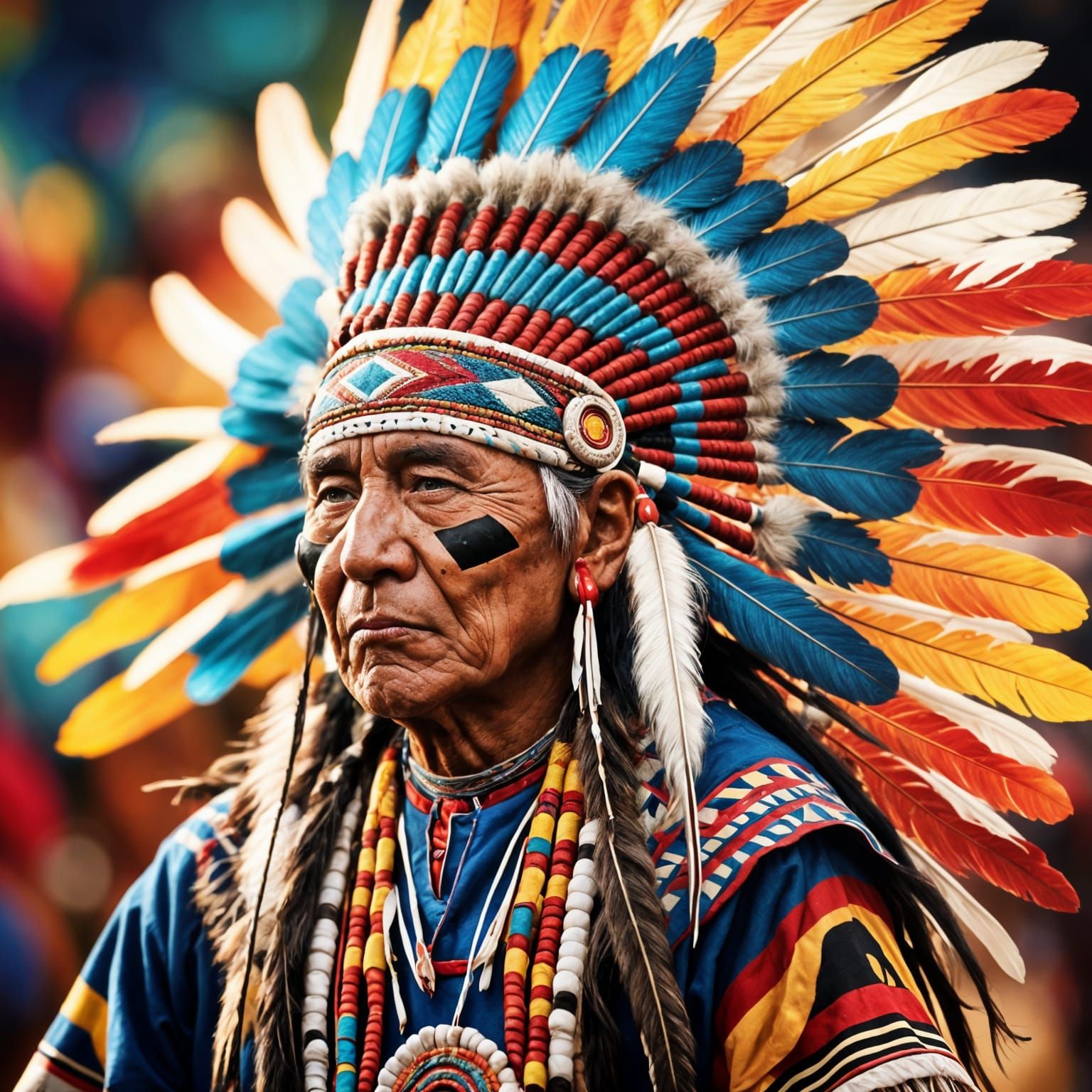 Native American Chief Dancing at Pow Wow