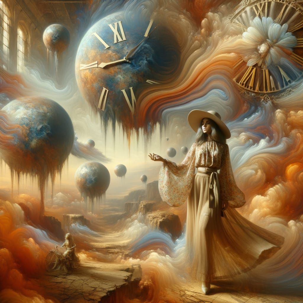 1970s Bohemian Fashion Ad in Surreal Landscape