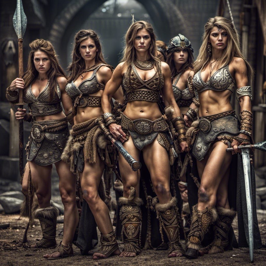 Hyperrealistic Barbarian Women Warriors in Cinematic Style