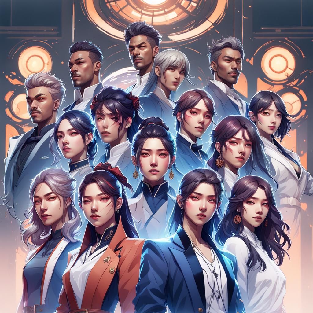 VCHA K-Pop Group Portrait in Hyperdetailed Style