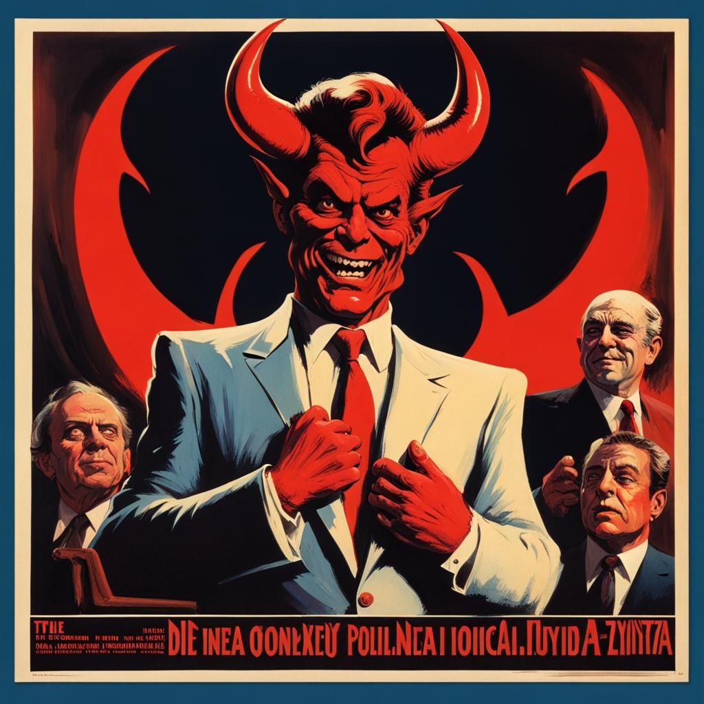 Devil Politician in 80s Movie Poster Style