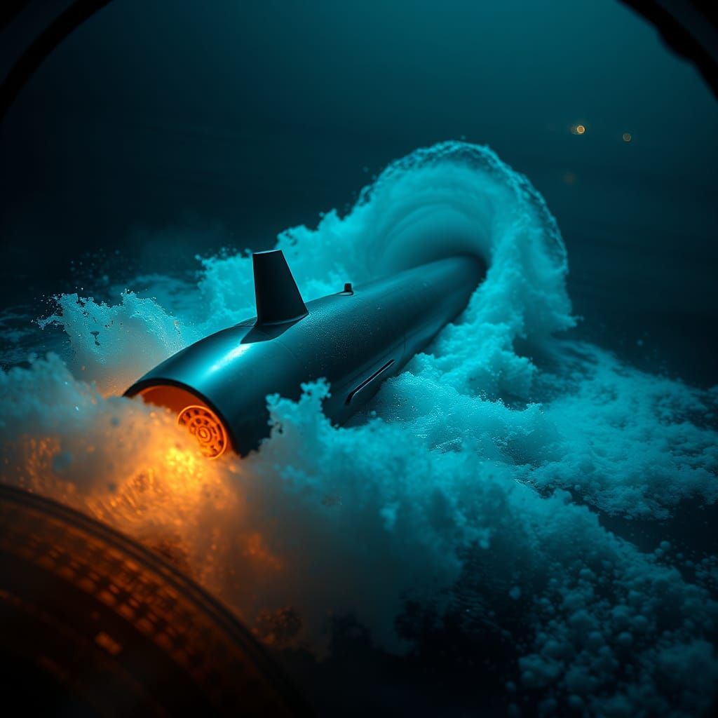 Torpedo Launch from Submarine in Hyperrealistic Style