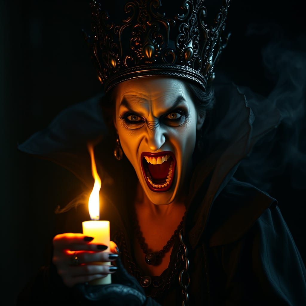 Ethereal Vampire Queen Unleashes Fury in Dark, Ornate Crown