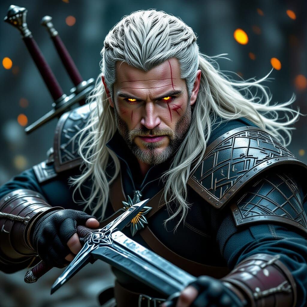 Fantasy Warrior Geralt Battles with Sword