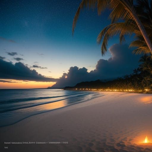 Golden Beach Sunset at Twilight