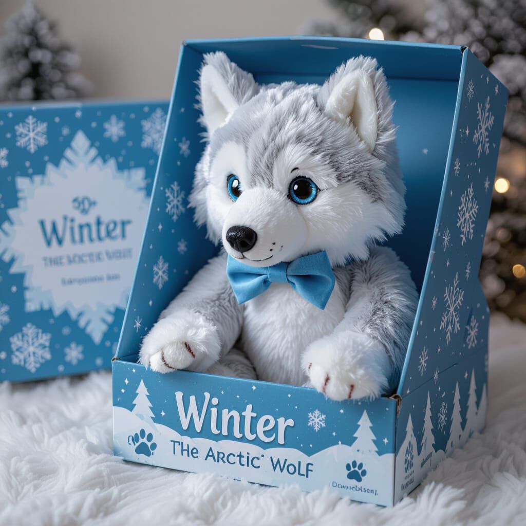 Robotic Arctic Wolf Toy in Snowy Box
