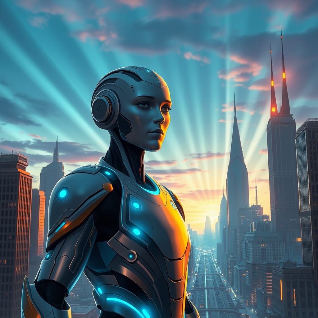 Futuristic Cityscape with Radiant Lighting and Serene AI Com...