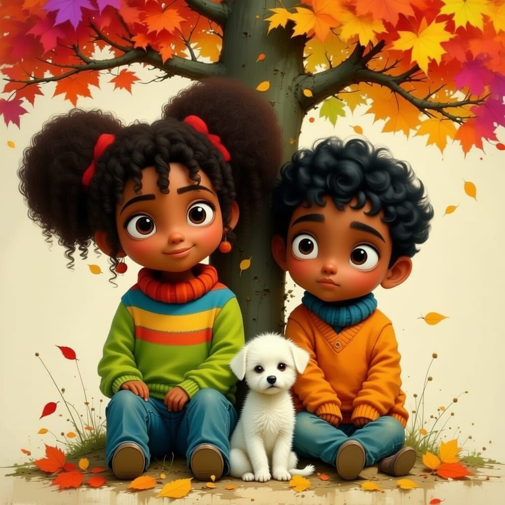 Puerto Rican Girl and Boy in Pixar Style Art