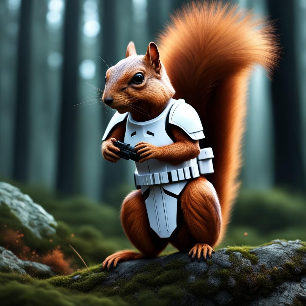 Hyperrealistic Stormtrooper Squirrel in Detailed Digital Art