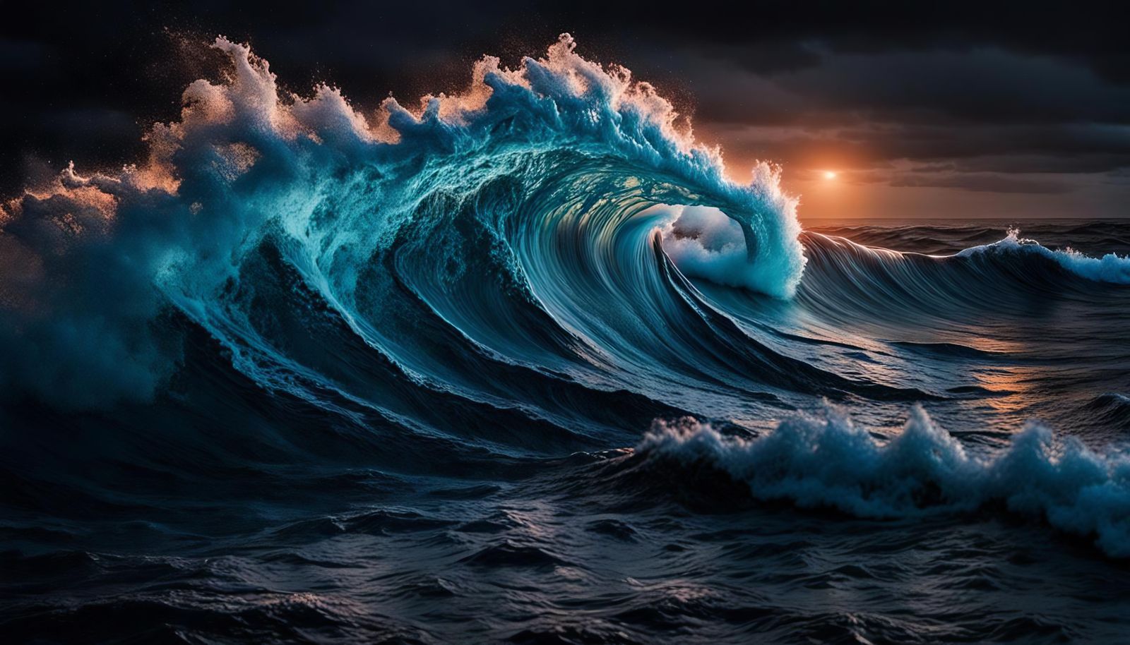 Bioluminescent Ocean Waves in Hyperrealistic 3D