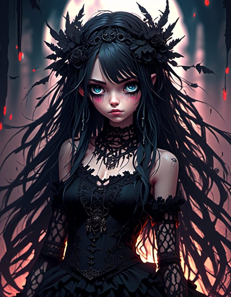 Exotic Fae in Gothic Anime Art Nouveau Style