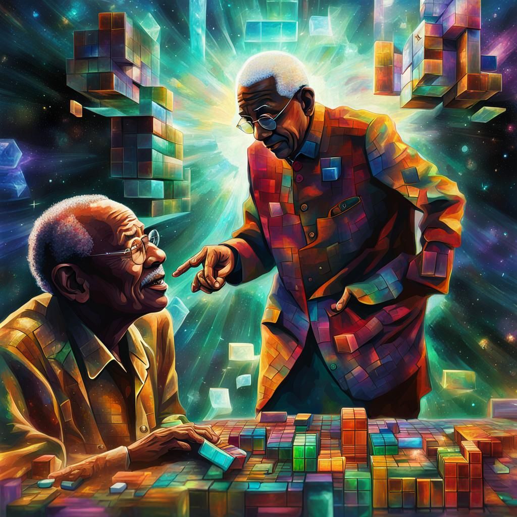 Gandhi and Mandela Play Tetris: Cosmic Illustration