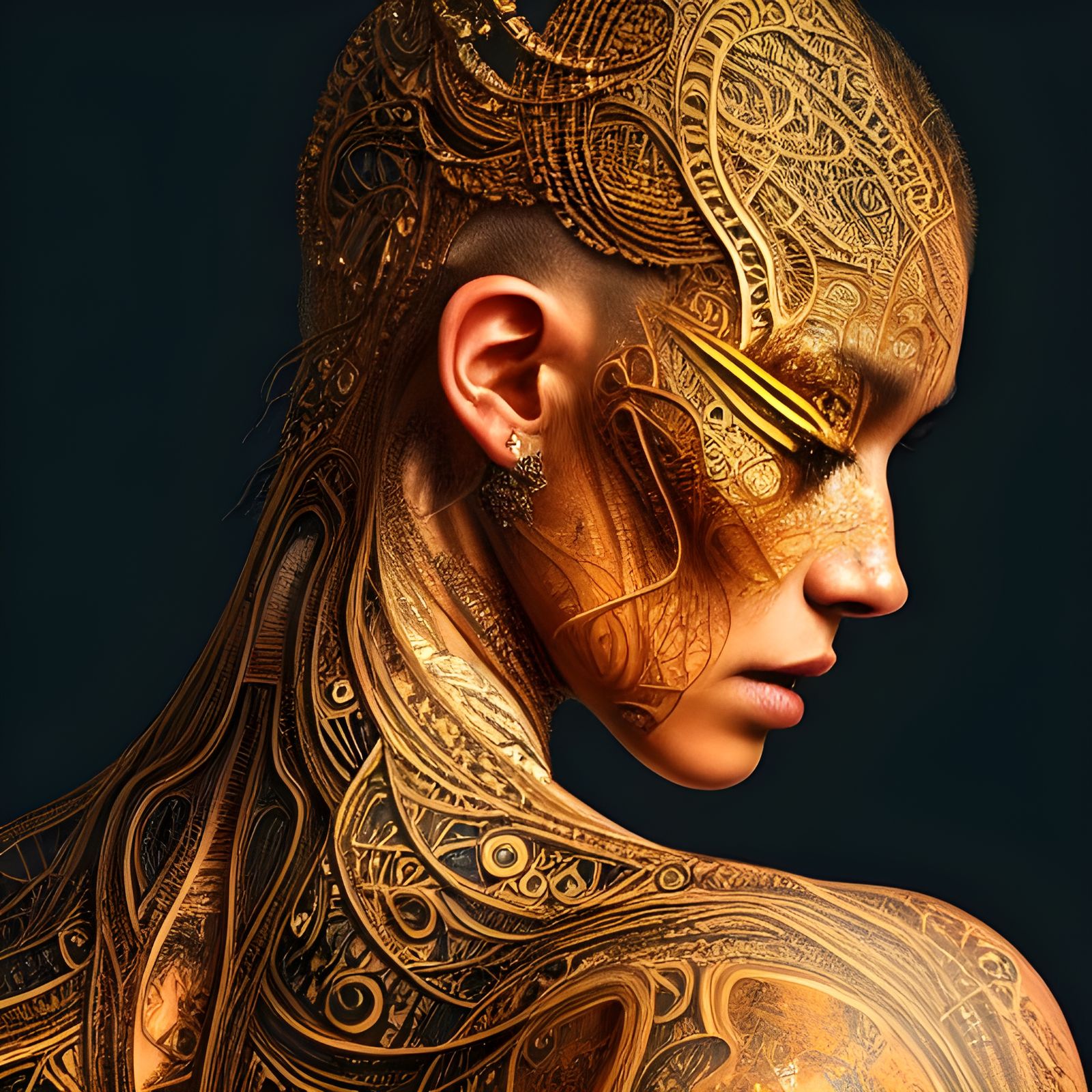 Goddess with Golden Tattoos in Fantasy Art Style