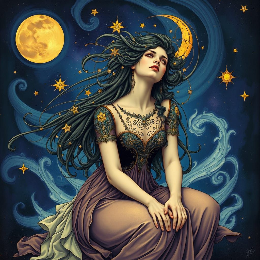 Celestial Beauty in Art Nouveau Style