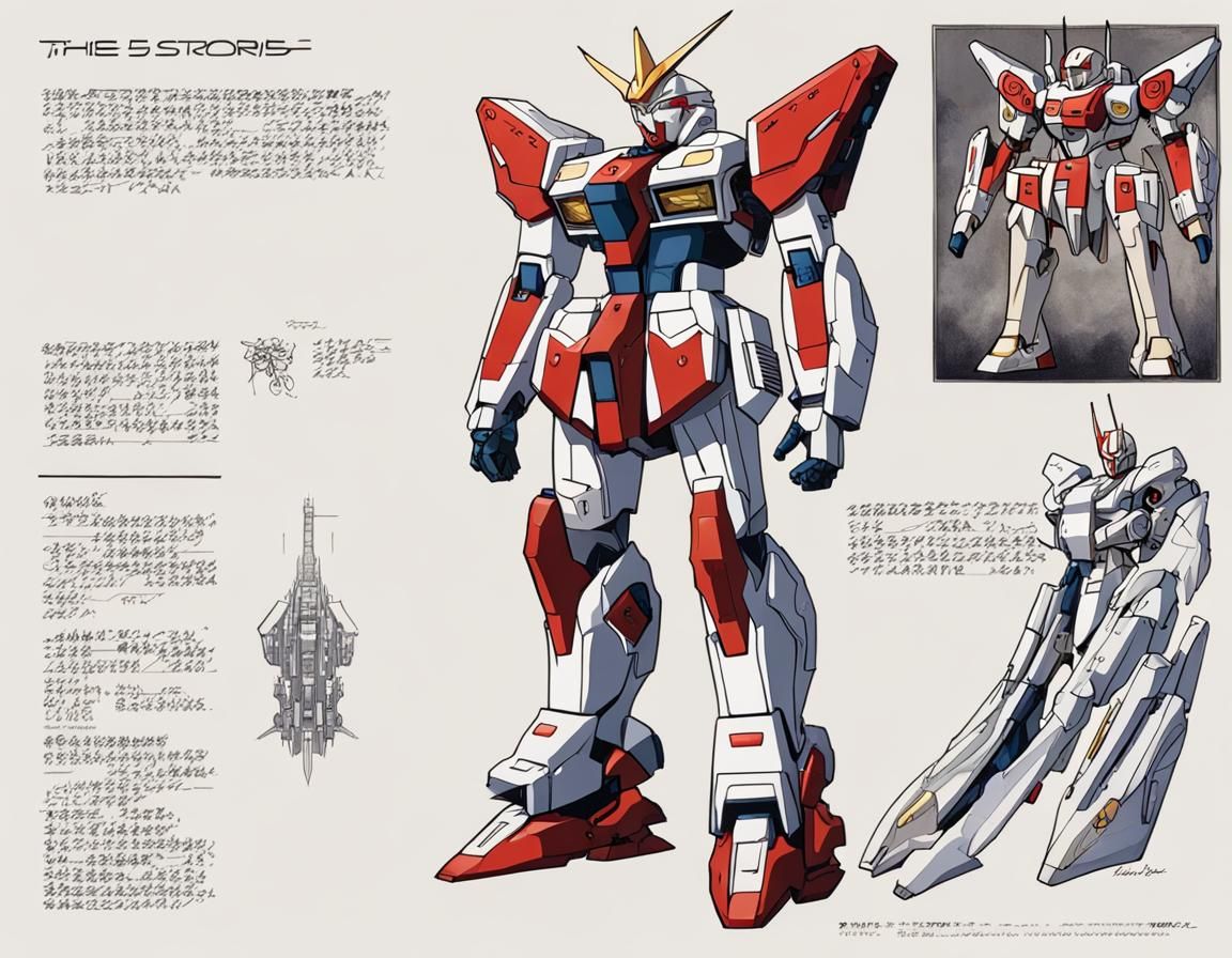 Mobile suit, 'The Five Star Stories' mecha inspiration, intricate slender design, elongated elegant form, medieval armor...