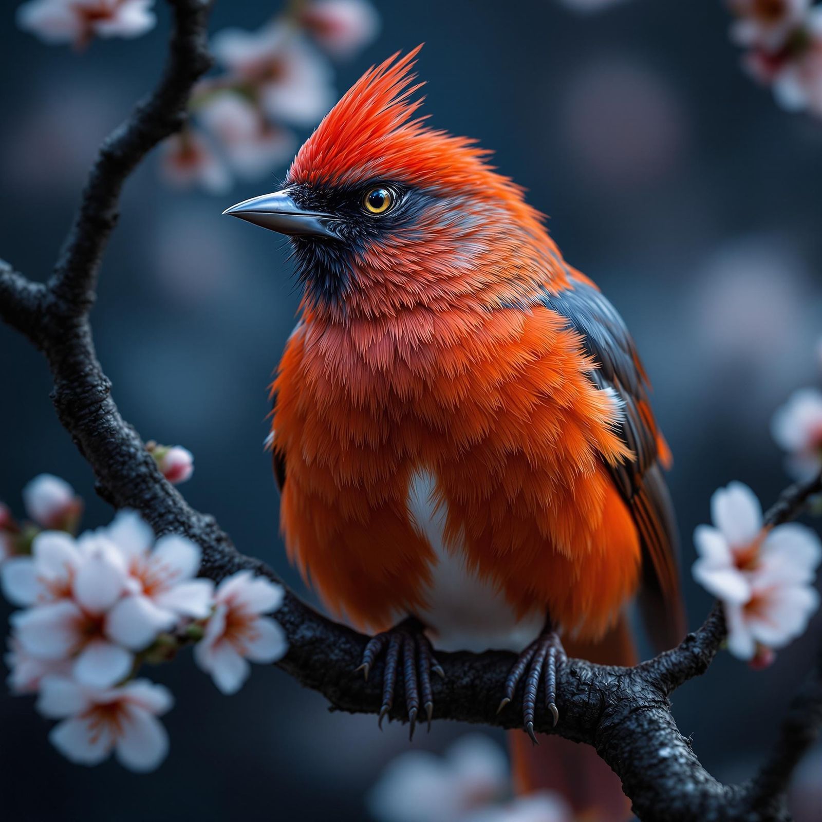 Proud Robin Songbird on Cherry Blossom Branch