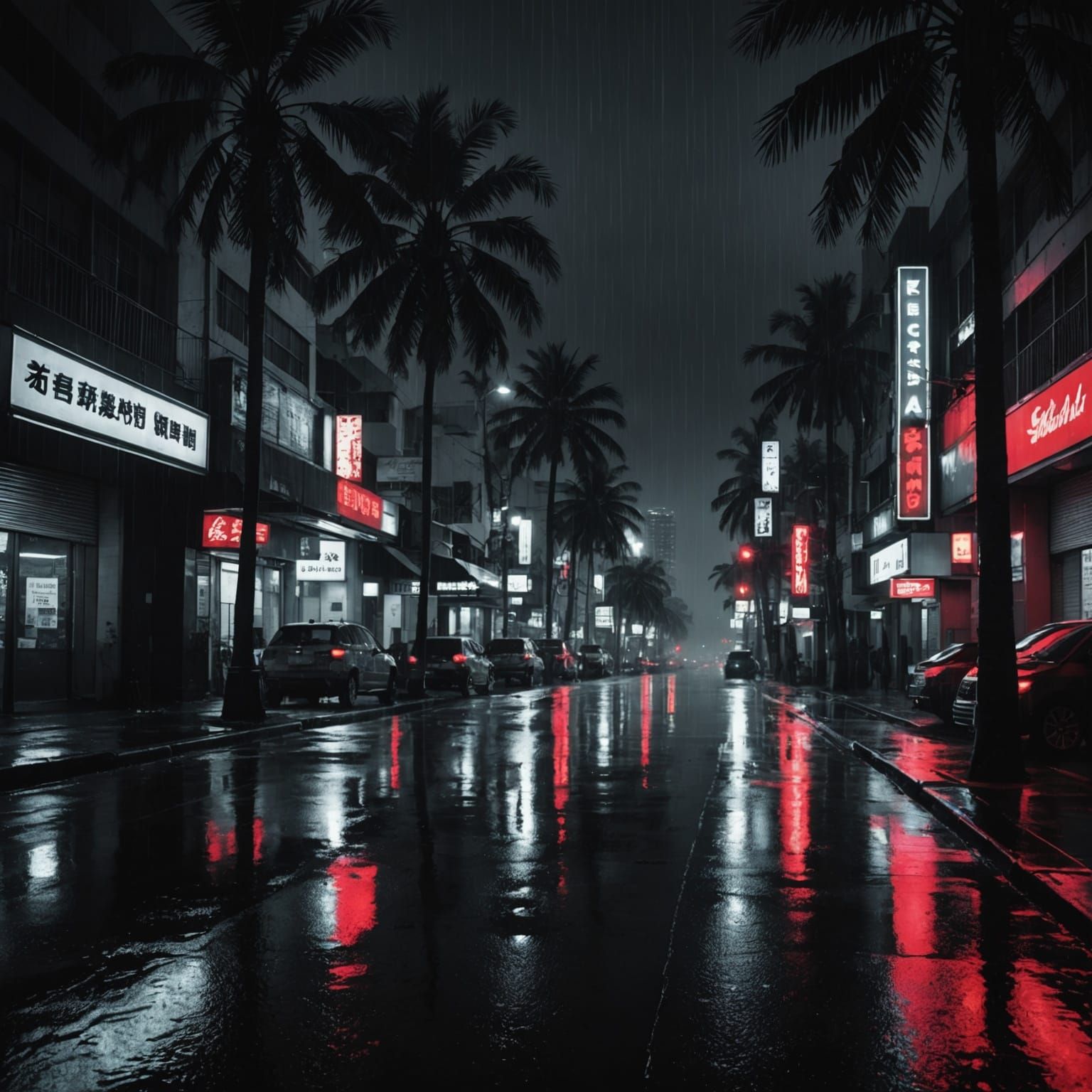 Noir City Street at Night in Selective Color