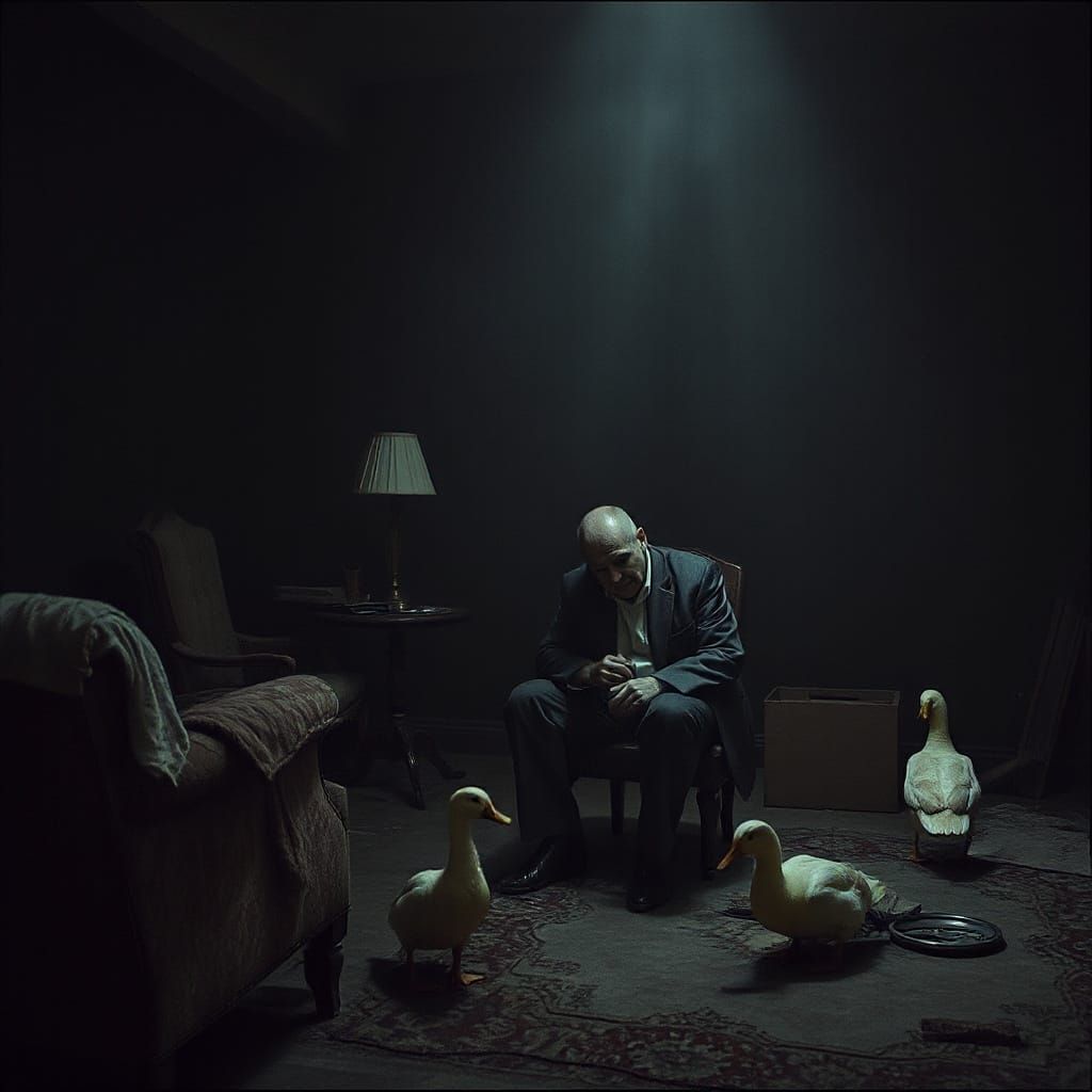 Eerie Anxiety in Dimly Lit Room as Dark Surrealist Art