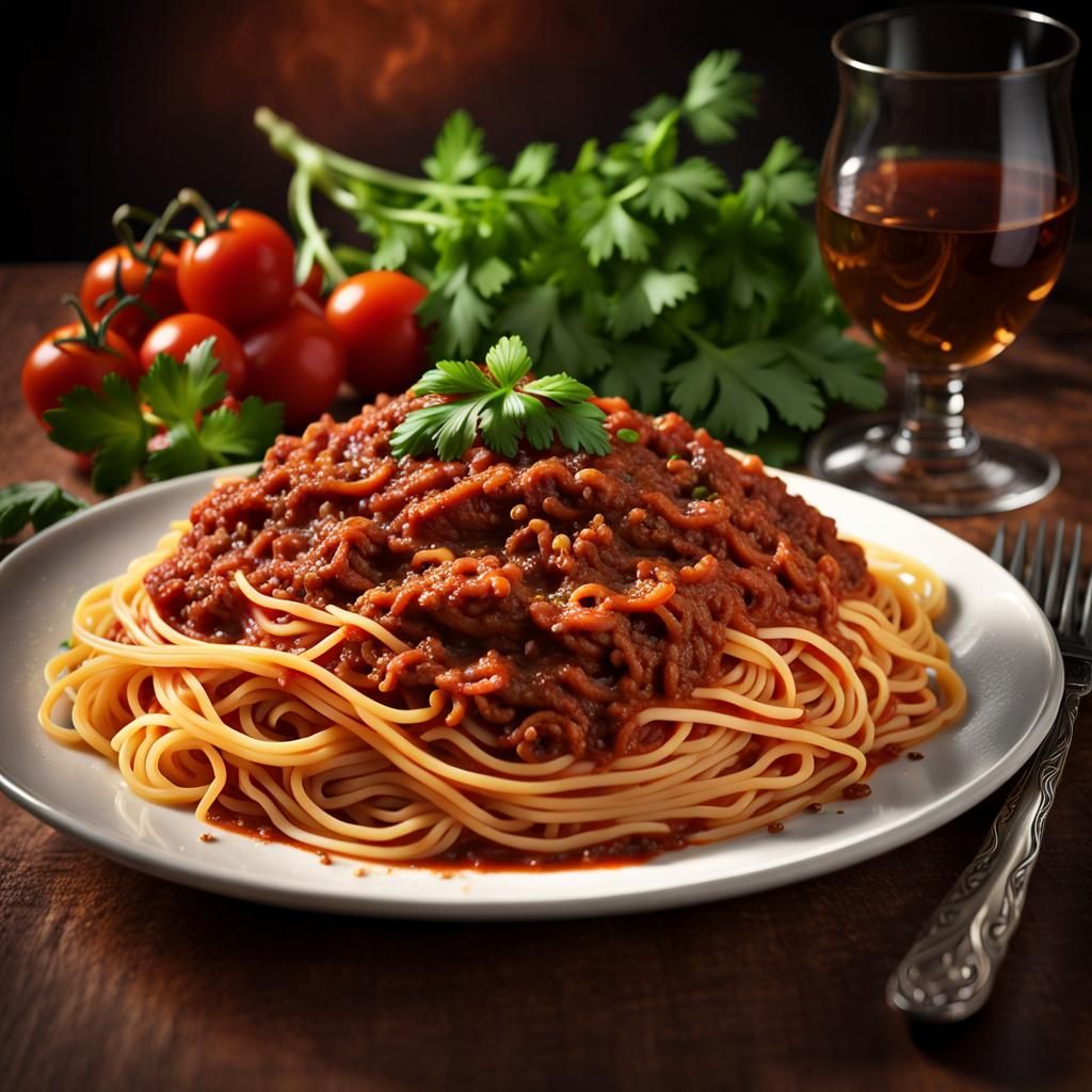 Hyper-Realistic Spaghetti Bolognese Still Life