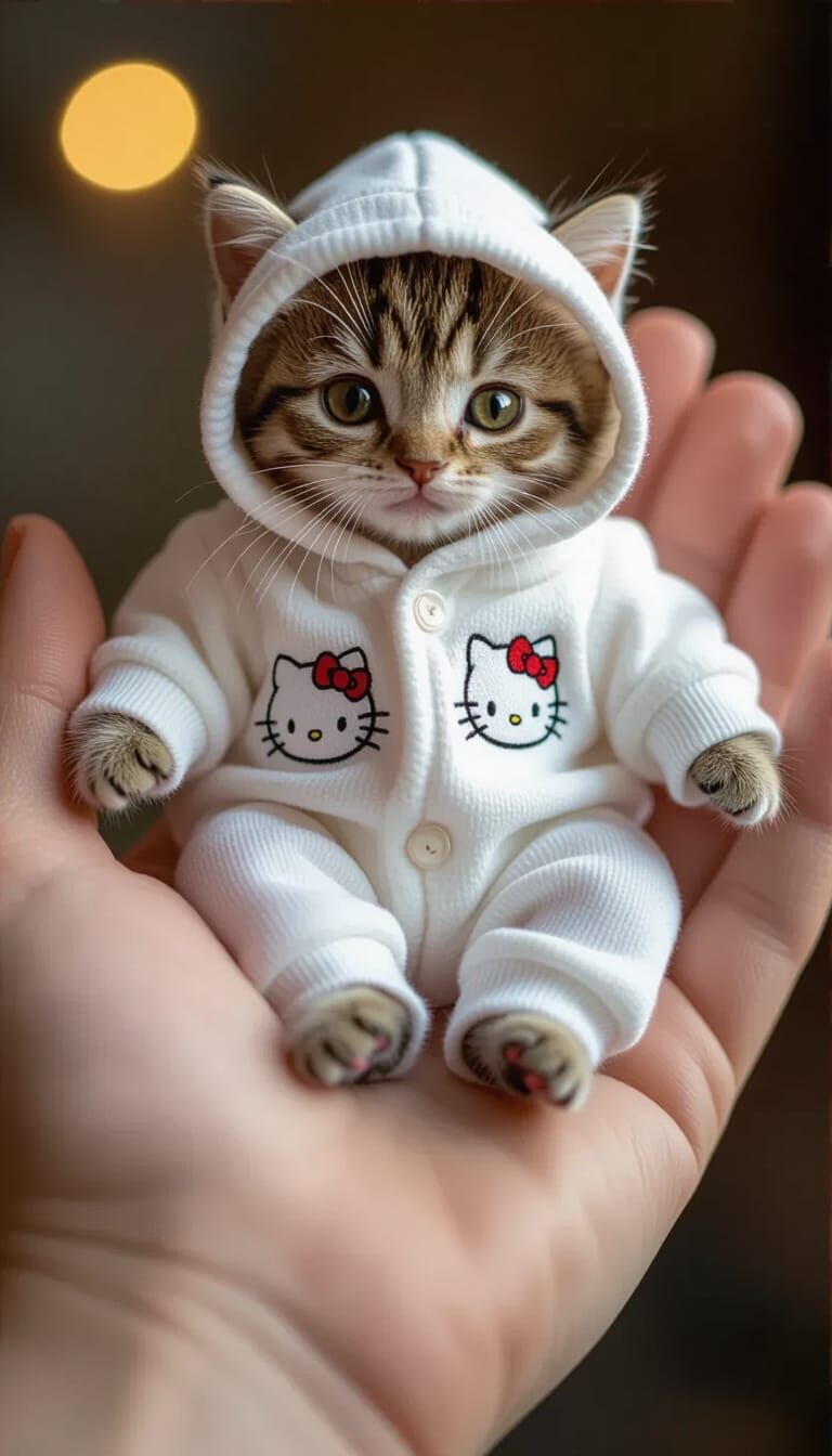 Kitten in Baby Clothes: Macro Photograph