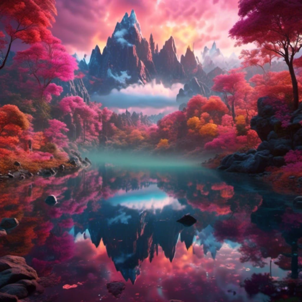 Magical Sunrise Forest Path in Fantasy Style