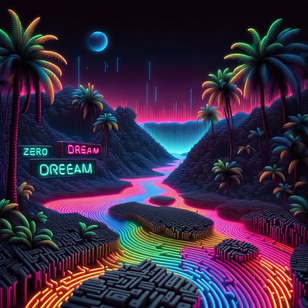 Neon Binary Code Dream Landscape in Digital Art Style