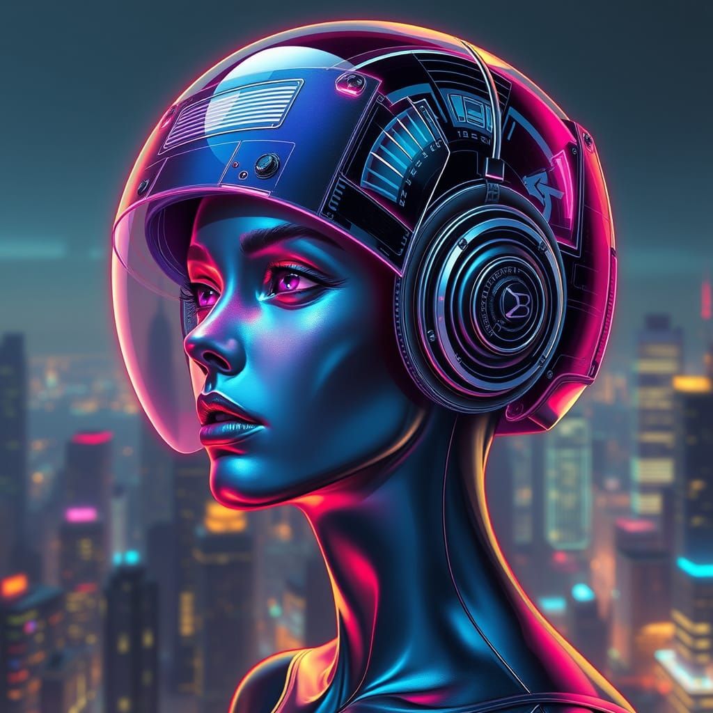 Cyberpunk Female Portrait with Cassette Helmet