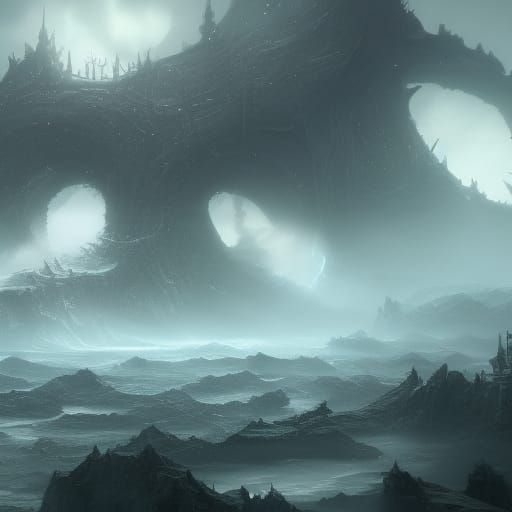 Fantastical Abyss: Detailed Matte Painting in Deep Color