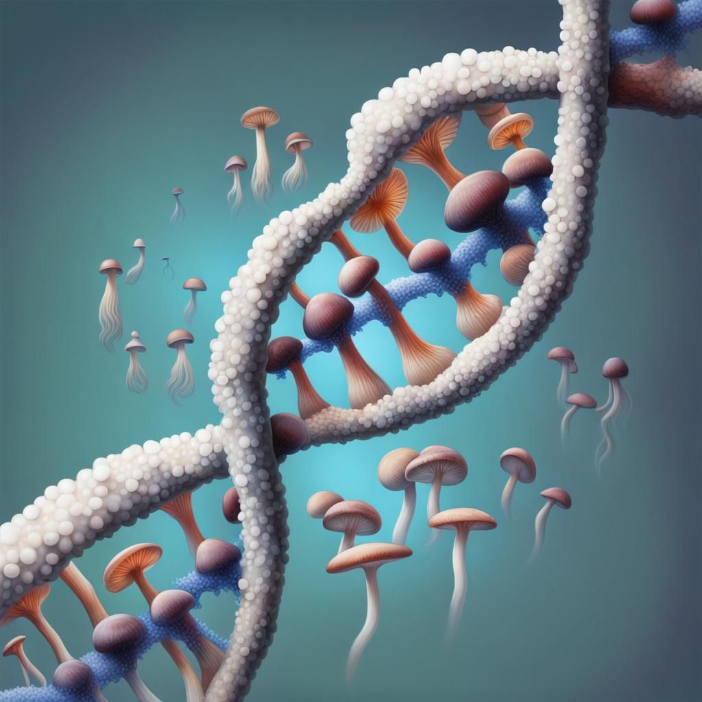 Hyperdetailed Mushrooms with DNA Chromosomes