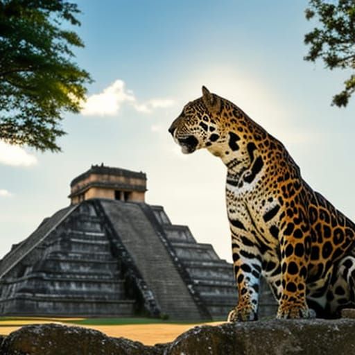 Majestic Jaguar on Ancient Mayan Temple