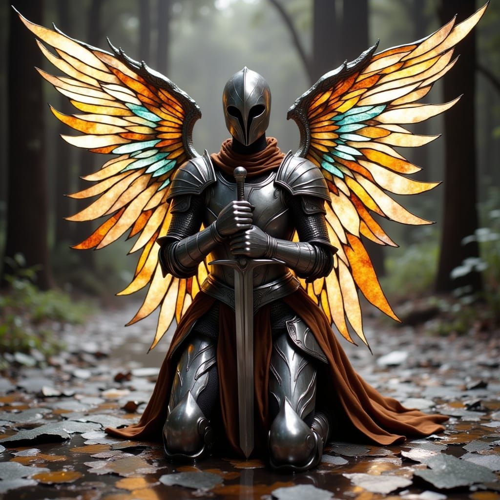 Gothic Angel Knight Stained Glass Art