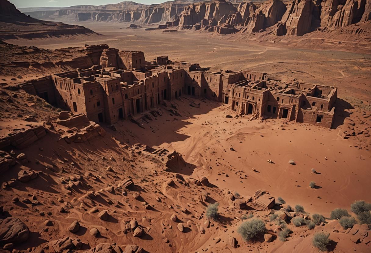 Ancient Stone Dwellings on Mars in Cinematic Style