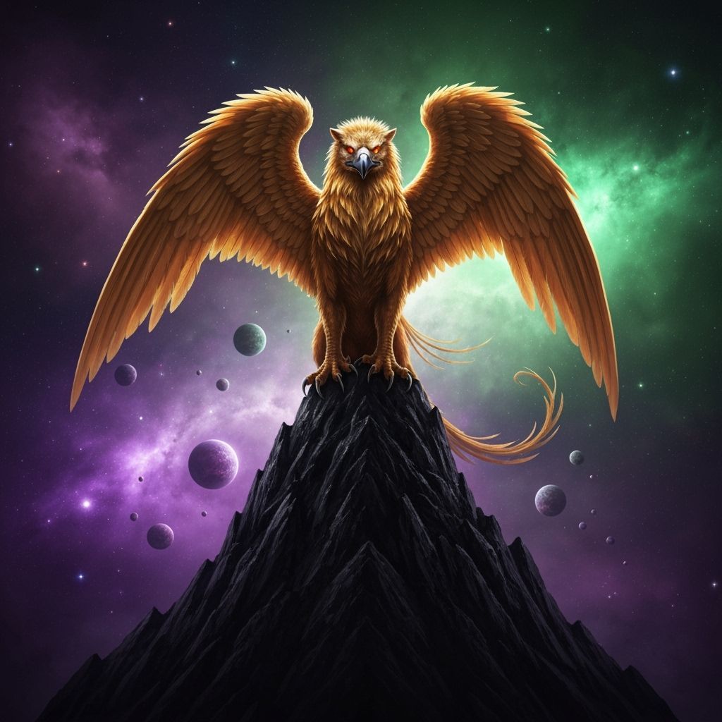 Majestic Griffin with Golden Feathers on Obsidian Peak