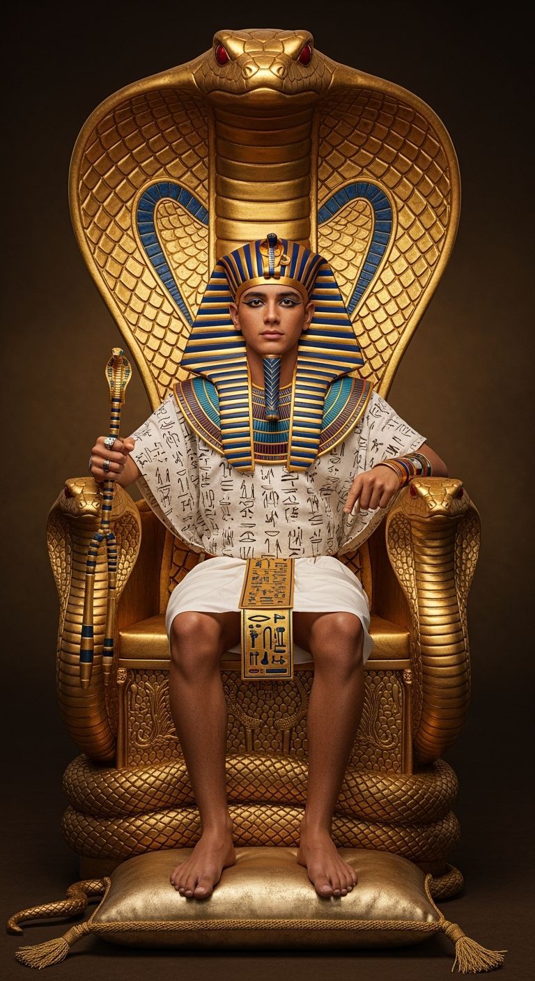 Young Pharaoh on Golden Cobra Throne with Scepter