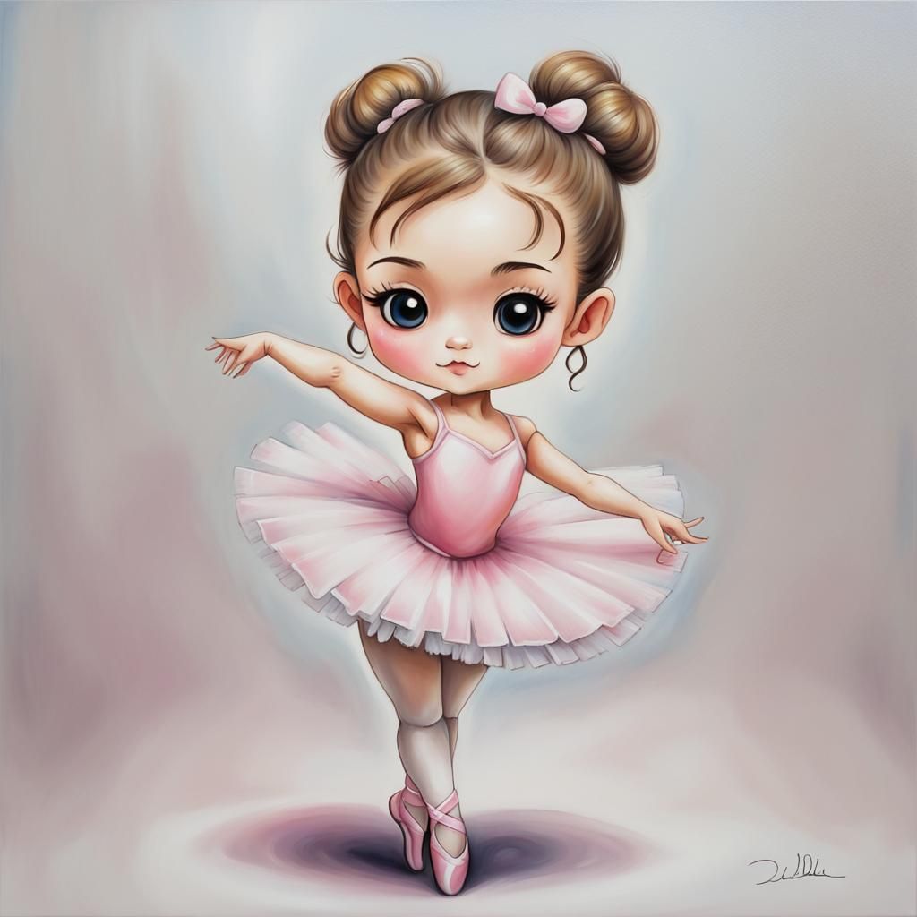 Chibi Ballerina in Oil Painted Airbrush Style
