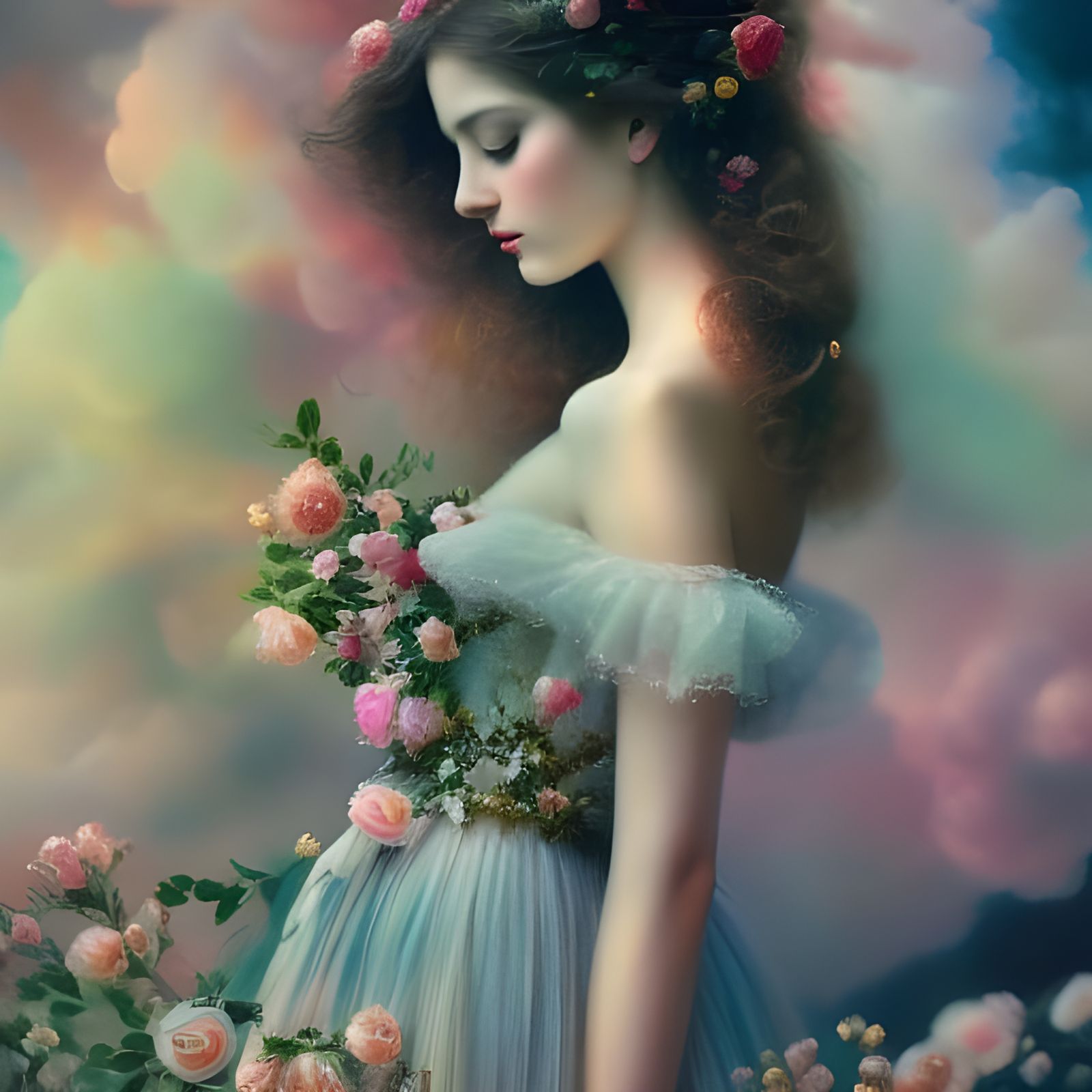 Victorian Girl in Poppy Field with Halo Effect