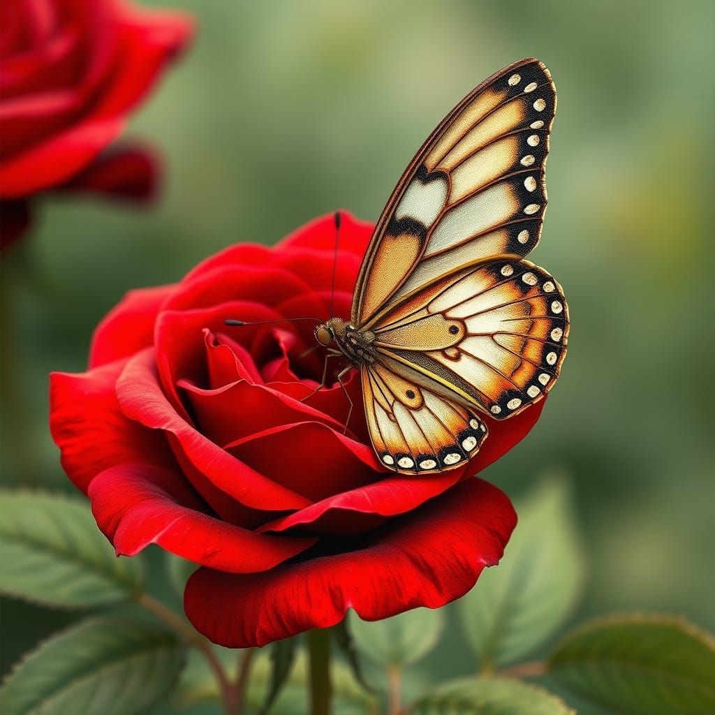 Whimsical Butterfly on Velvet Rose