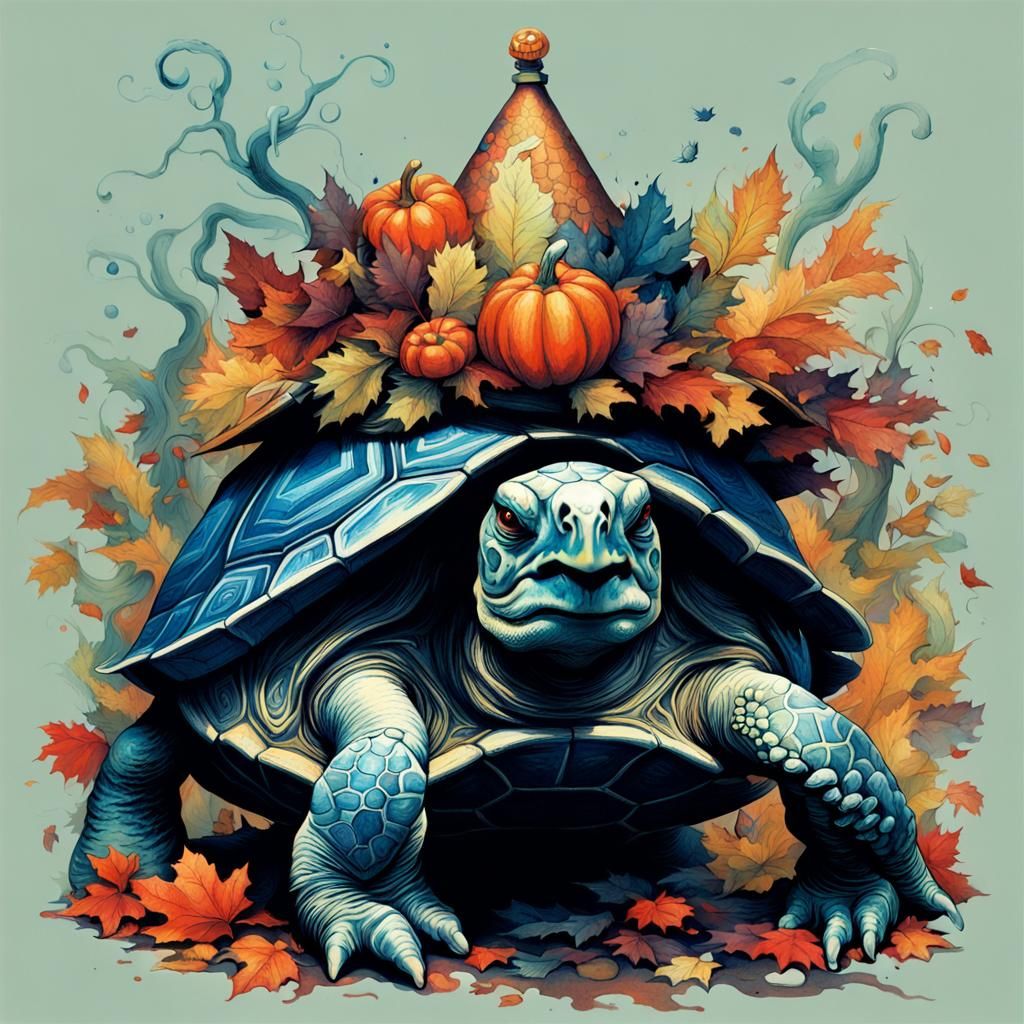 Halloween Turtle with Pointed Hat in Grimdark Style