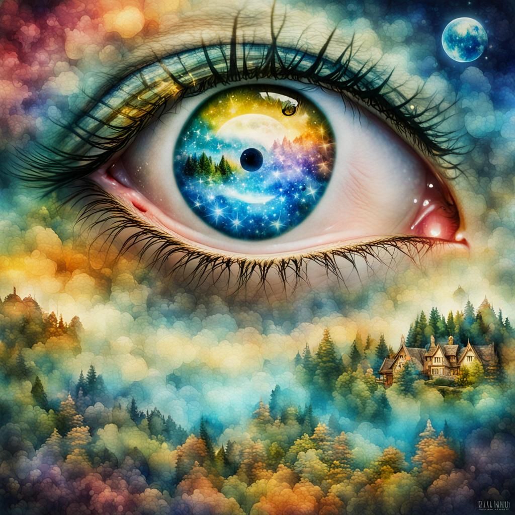 Magical Dreamscape: Double Exposure Watercolor Art