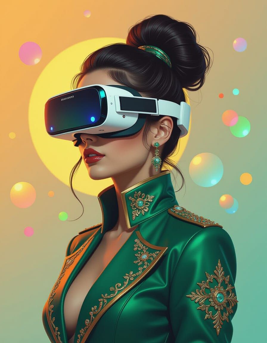 Futuristic Woman in VR Goggles: Digital Illustration