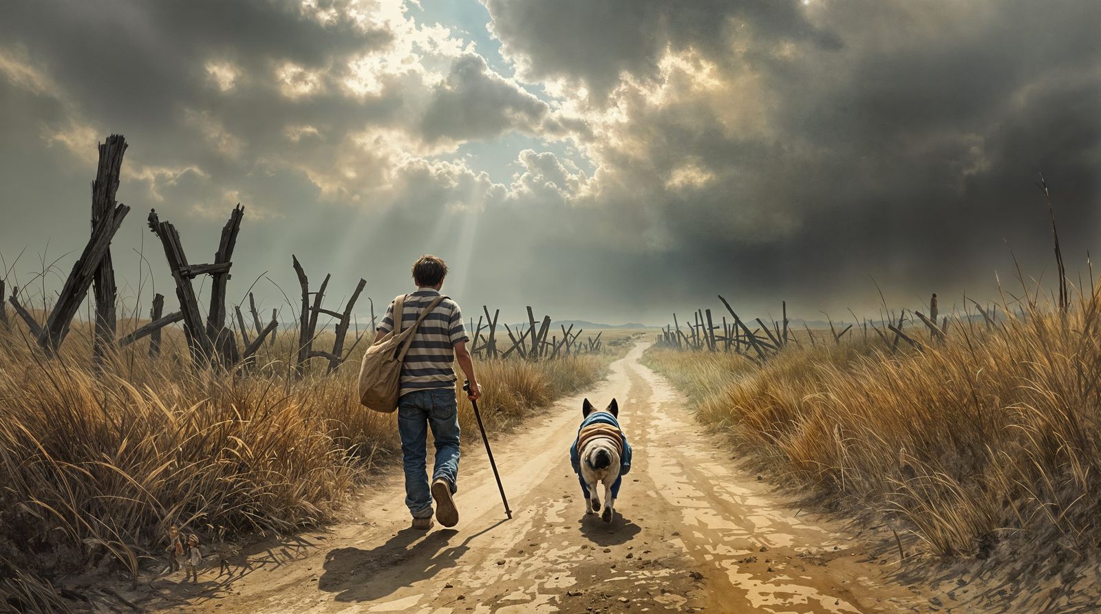 Dramatic Desert Landscape with Boy and Dog