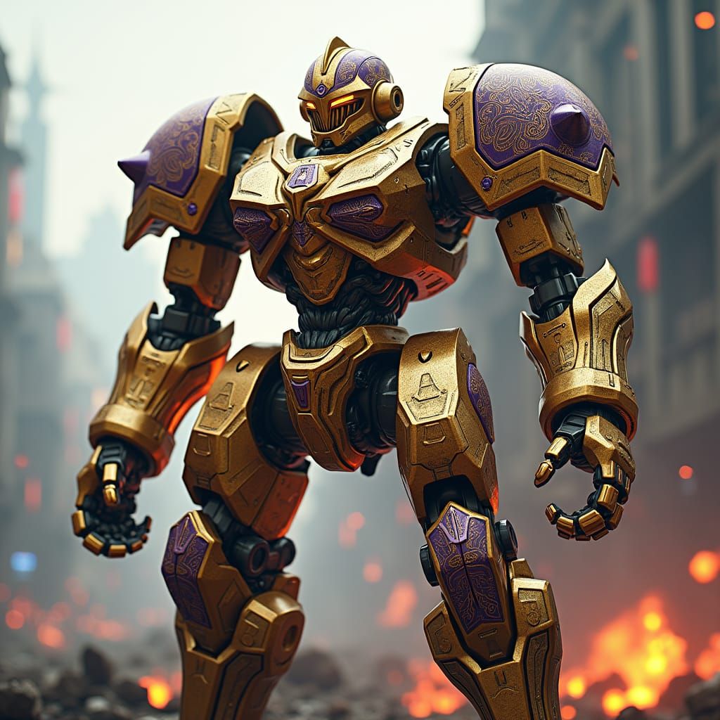 A detailed illustration of a gilded gold paisley and purple ...