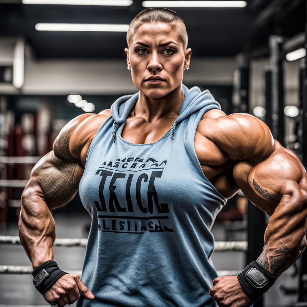 Heroic Portrait of a Muscular Female Boxer