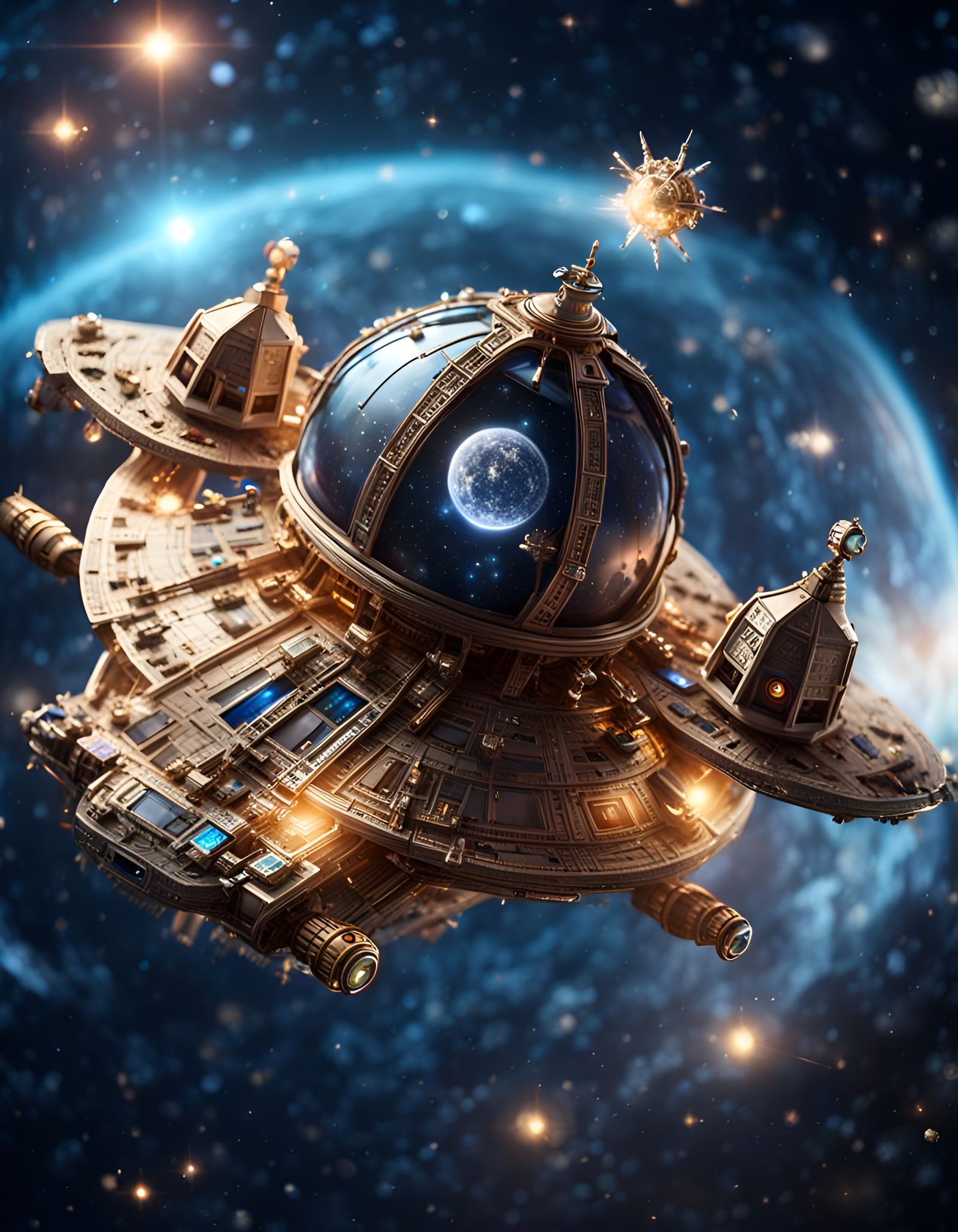 Jeweled Spaceship Soaring Past Neutron Star