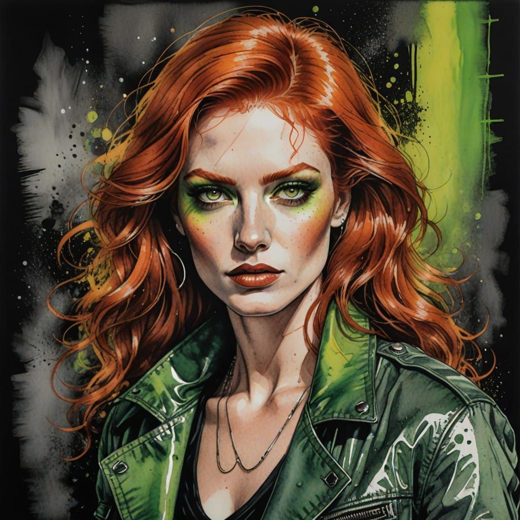 Glamorous Redheaded Woman in 1980s Punk Style