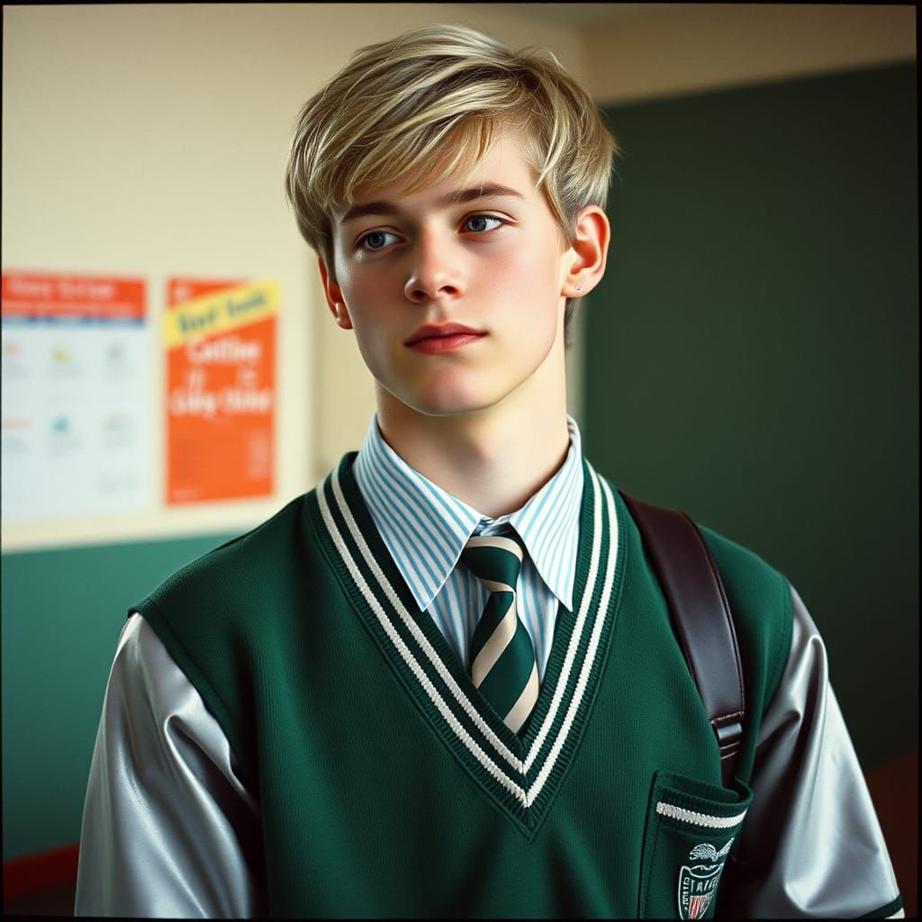 Young Athlete in Vintage School Uniform