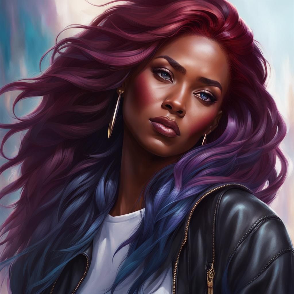 Black Woman Portrait with Burgundy Hair