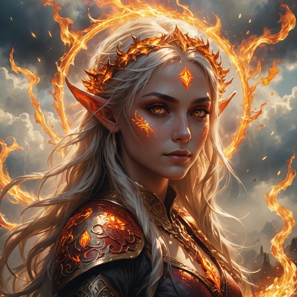 Fire Elf Portrait with Divine Flames