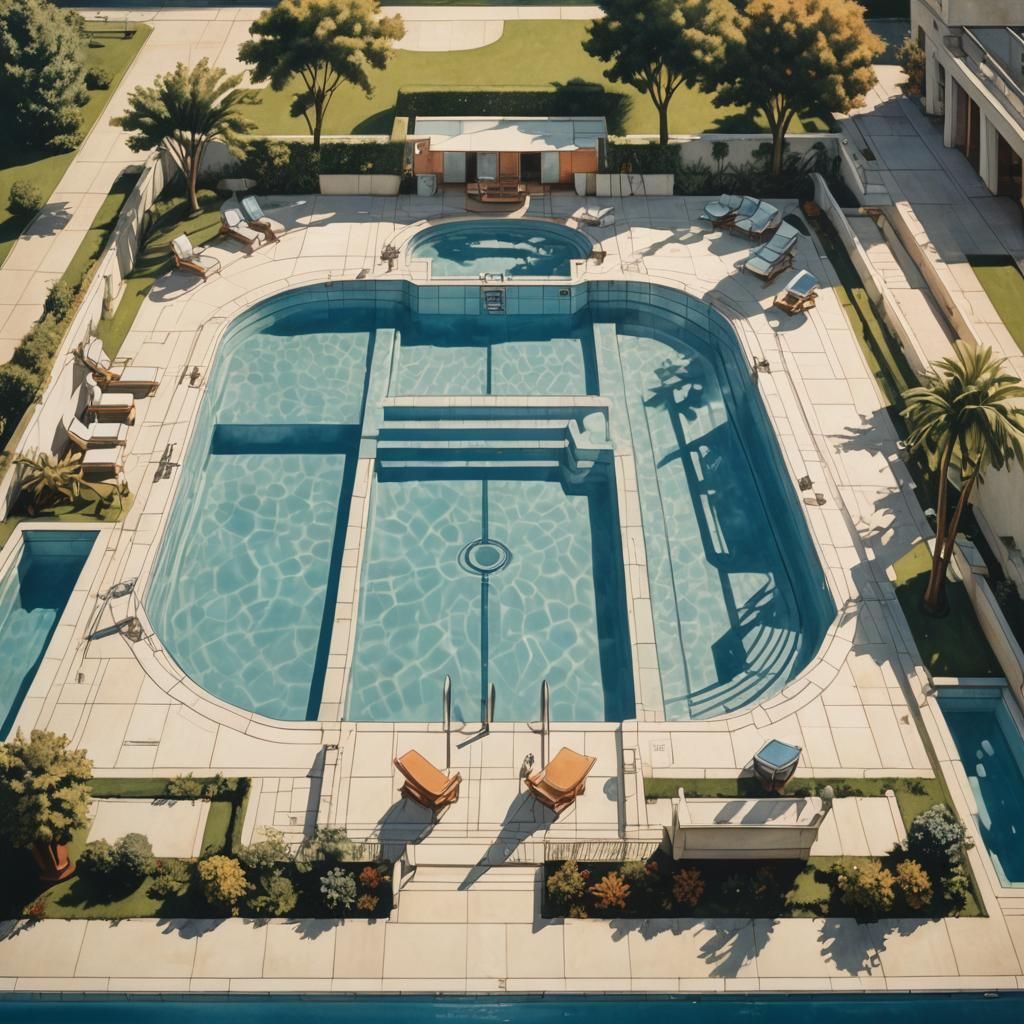 Art Deco Swimming Pool Design in Blueprint Style