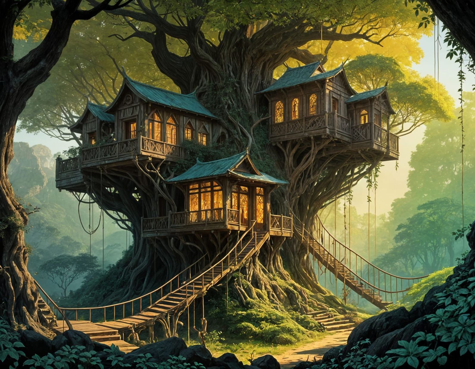 Elven Treehouses Amid Ancient Elven Kingdom